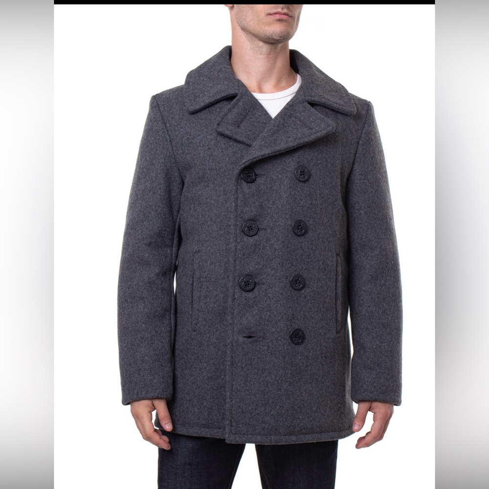 Vintage 90s Schott Classic Melton Wool 740N Navy Pea Coat in Grey Size 44